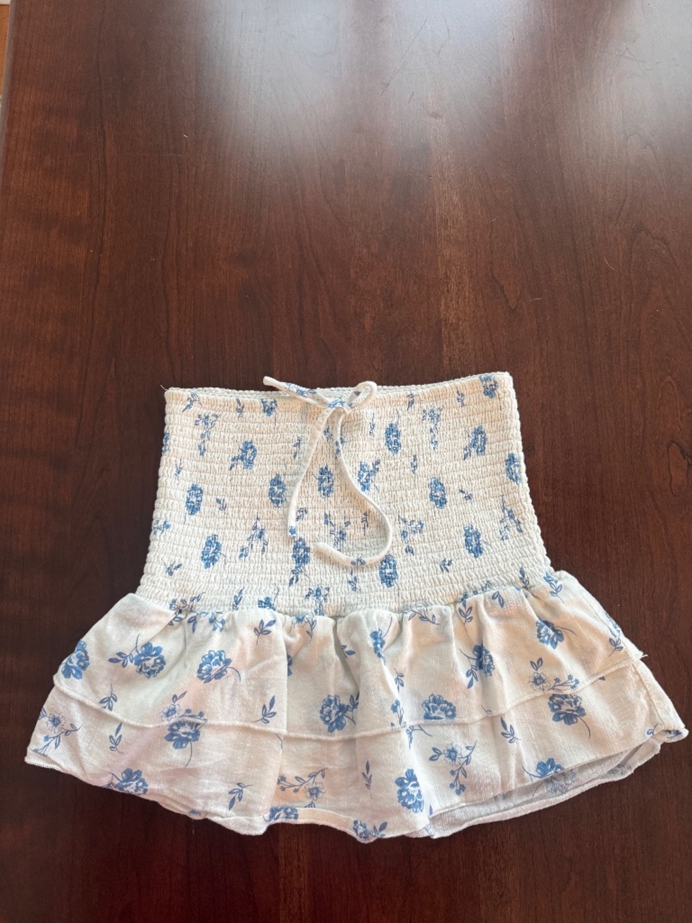 Kirious LA Blue White Floral Smocked Ruffle Tiered Mini Skirt S Nordstrom